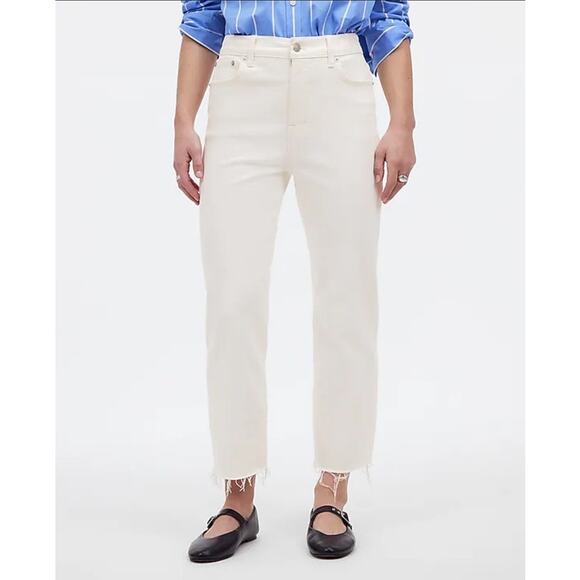 Madewell 90's Straight Crop Tile White Raw Hem Jeans US Women's 27 Tall New - Picture 1 of 7